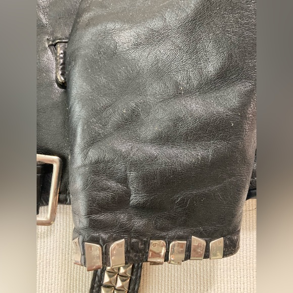 Black Leather Motorcycle Jacket Studded Vintage Brushfire Brand - Picture 6 of 15